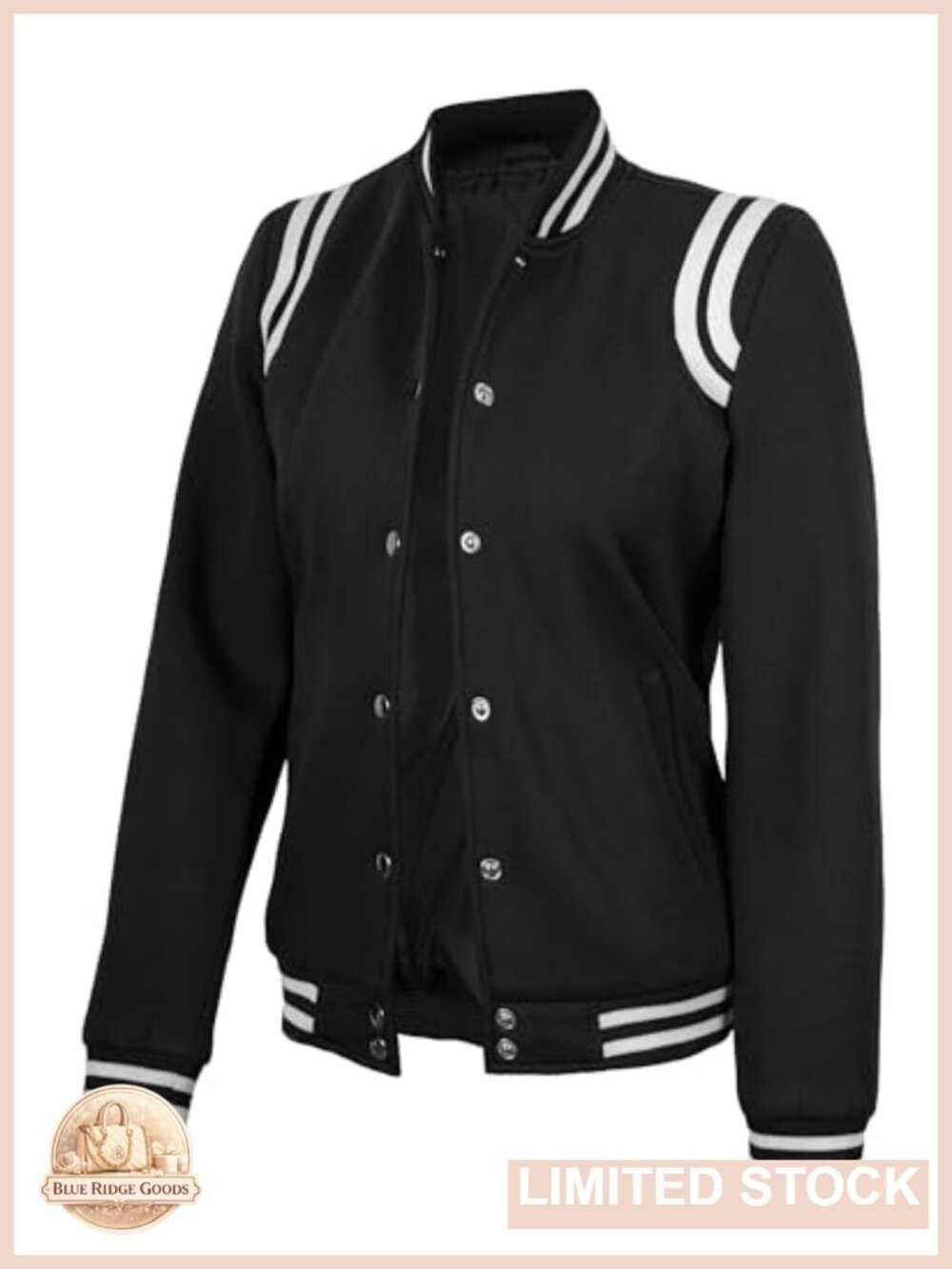 Fleece Varsity Letterman Bomber Jacket Button Closure Pockets